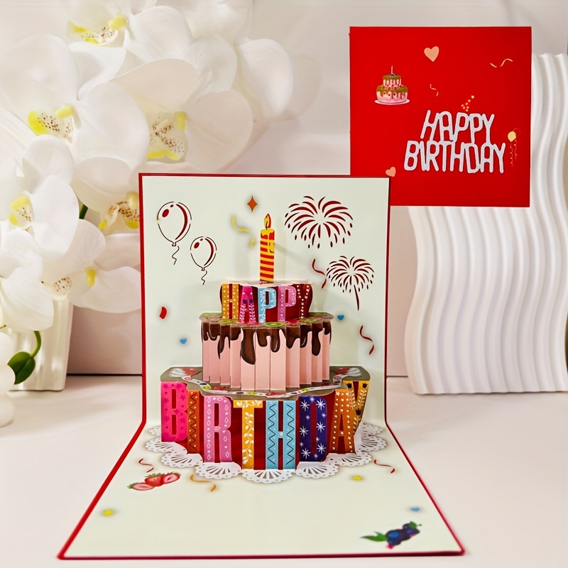 

Paperbbbb 3d Pop-up Chocolate Cake Birthday Card - Cartoon Design, English Text, Suitable For Everyone