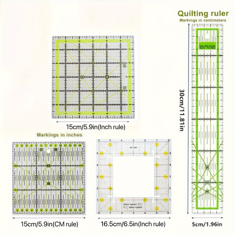 

4pcs Sewing Ruler Set - Acrylic With Anti-slip Grip, Precision Tailoring & Crafts - Includes & 1 Rectangle Guide