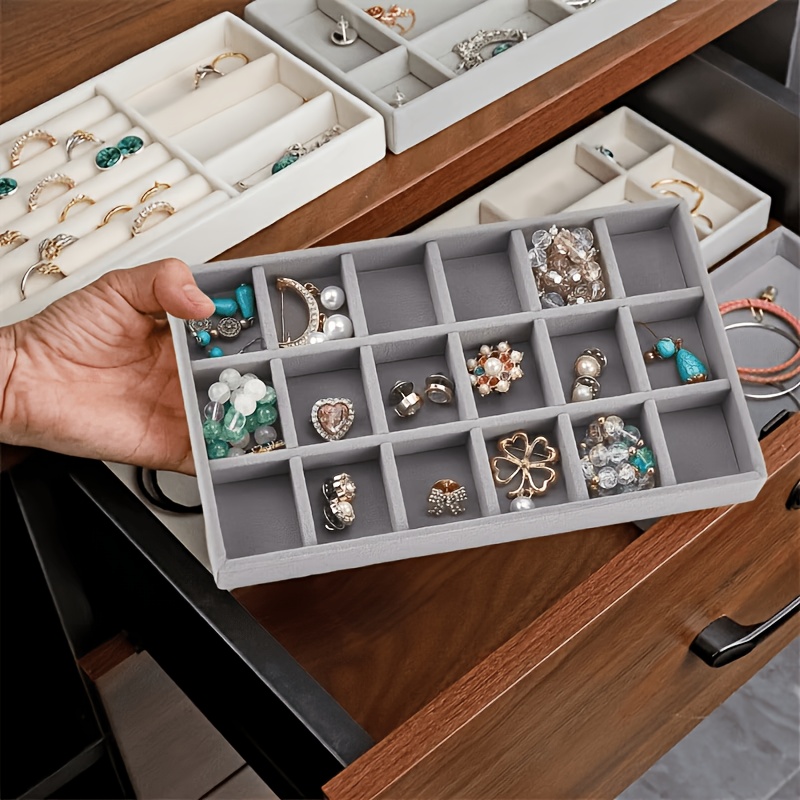 2pcs Jewelry Tray Drawer Insert Velvet Organizer
