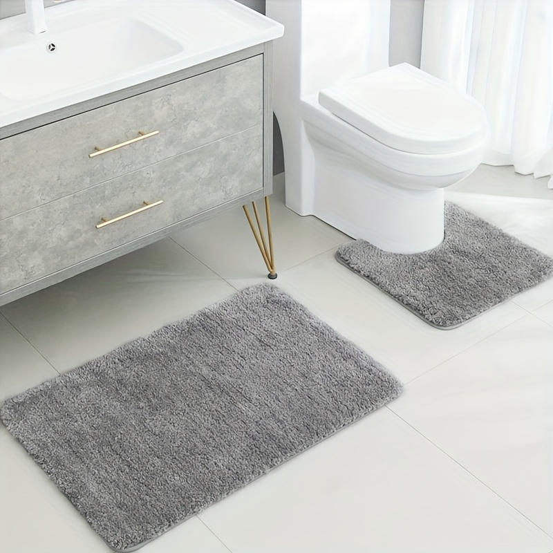 

2pcs Soft Plush Bathroom Toilet Mat Set, Quick-dry Absorbent Memory Foam Carpet, Non-slip Knit Fabric Door Mat, Fluffy Microfiber Floor Rug, Pet Pad, Geometric Pattern, 850gsm, 3.5cm Thickness