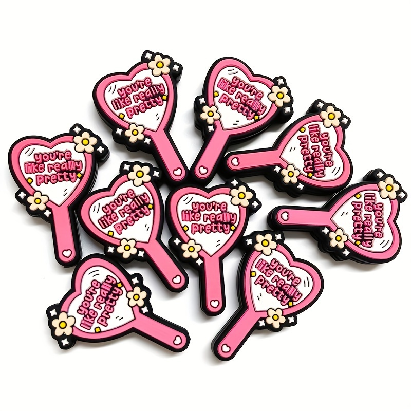 

6pcs Silicone Bead Charms With Mirror Heart Design "you're Like Really Pretty" For Diy Keychains, Bracelets, Necklace Pendants, Jewelry Making And Beading Crafts