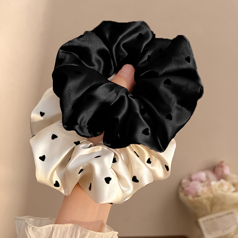 TEMU 2pcs Premium Satin Scrunchies With , Korean Style Hair Ties For Women, Low Ponytail Hair Ropes, Hair Accessories