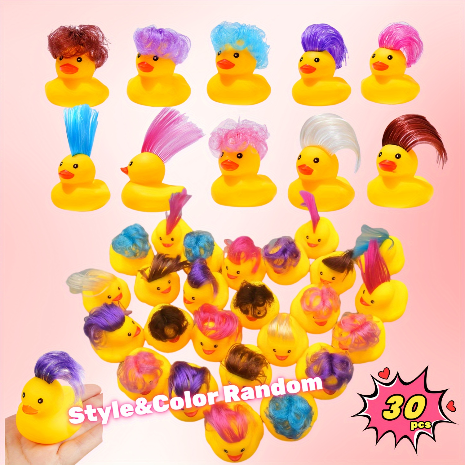 

30pcs Rubber Ducks Bath Toys With Wig, Small Rubber Ducks Bathtub Toys Shower Toys For Birthday Gifts Summer Pool Holiday Cruise Ducks Party Favors (random Style)