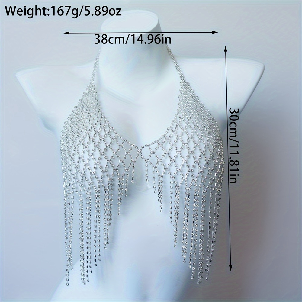 nightclub shiny crystal mesh tassel bra chain exquisite trendy waterdrop pendant chest chain body chain jewelry accessories details 2