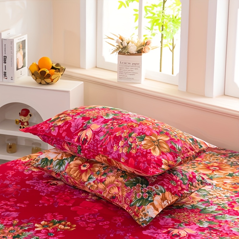 E-shop 2er-Set Kissenbezüge (ohne Kissenfüllung), hautfreundliches, bedrucktes Blumendesign, maschinenwaschbar, schmutz- und staubabweisend, weiche und