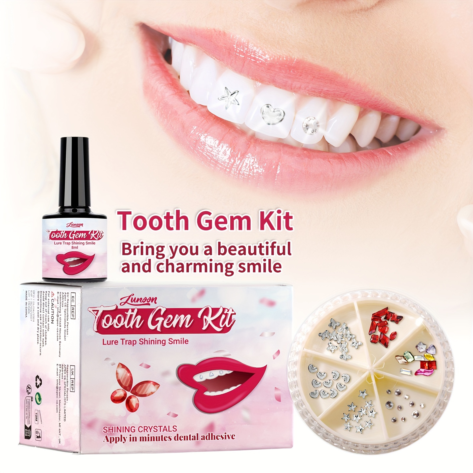 

Diy Tooth Gem Kit - Colorful Faux Crystal Teeth Jewelry Set With Glue & Curing Light, Easy Application For A Confident Smile