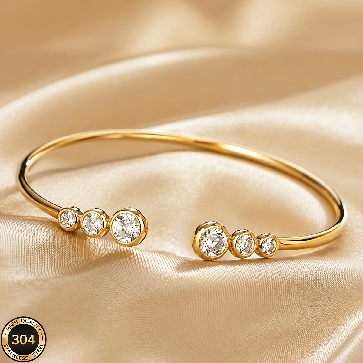 TEMU 18k Gold Plated 304 304 304 Stainless Steel Fashion Bangle, Unisex, Exquisite And Compact, Classic Versatile, Durable, Birthday Party, Suitable