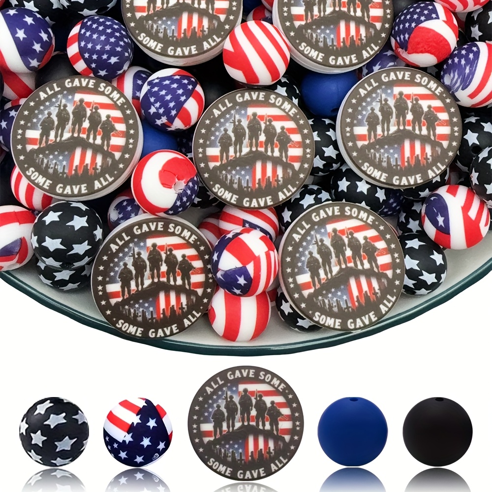 TEMU A Set Of 25 Silicone Beads Featuring A Flag Print, Perfect For Colorful Jewelry Such As Earrings, Necklaces, Bag Chains, Bead Pens, Mobile Phone Chains, Makeup Brushes, Keychains