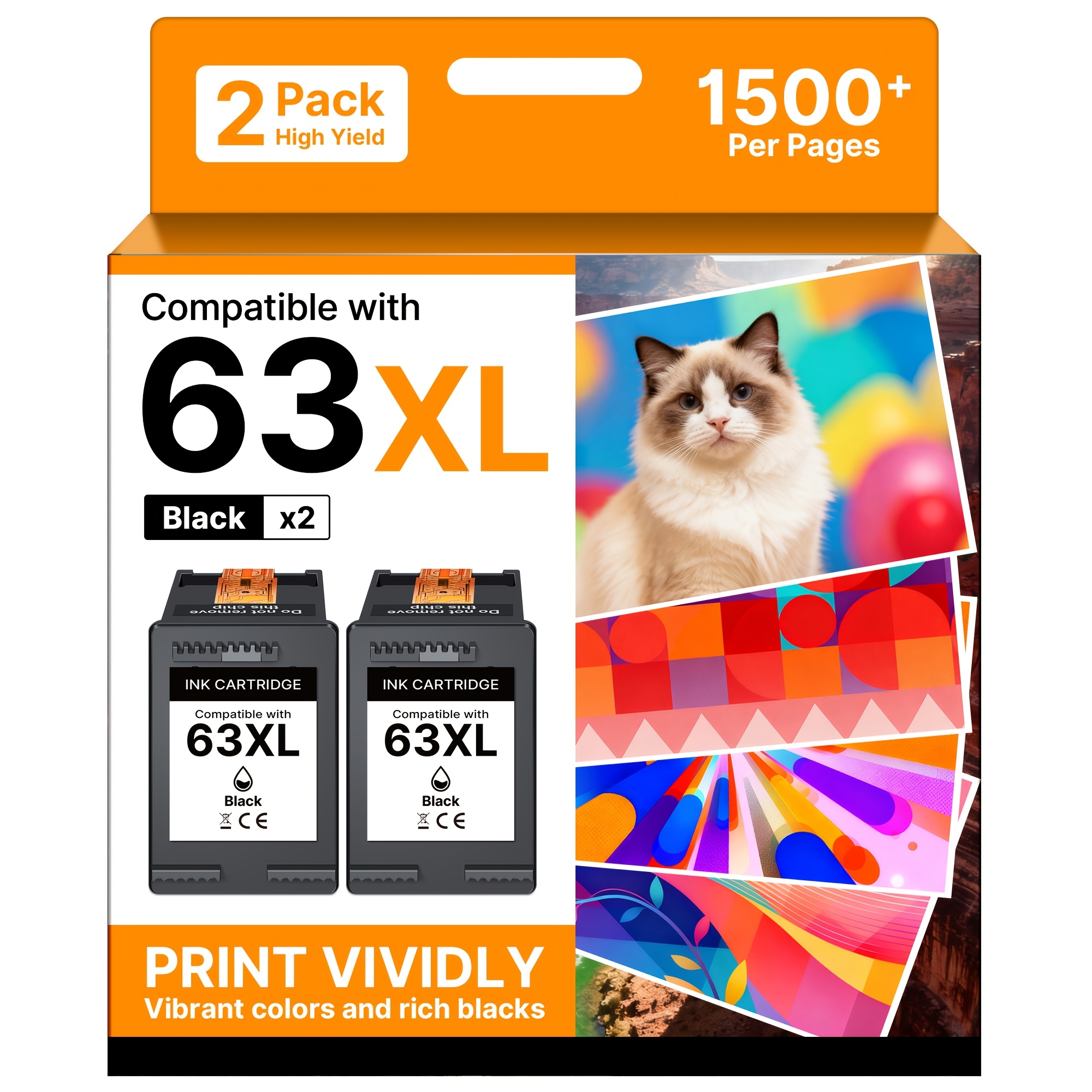 TEMU 2-cartridge () Compatible For 63 Xl Remanufactured Ink Cartridges Replacement For Printers - Compatible For For Use With 4520/4522, 3830/3836,