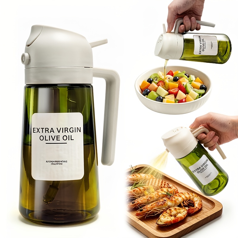 1/2pcs 16oz Olive Green/black Glass Olive Oil Dispenser - 2-in-1 Oil Bottle And Cooking Sprayer With Auto Flip Cap And Label Stickers (light Blocking)