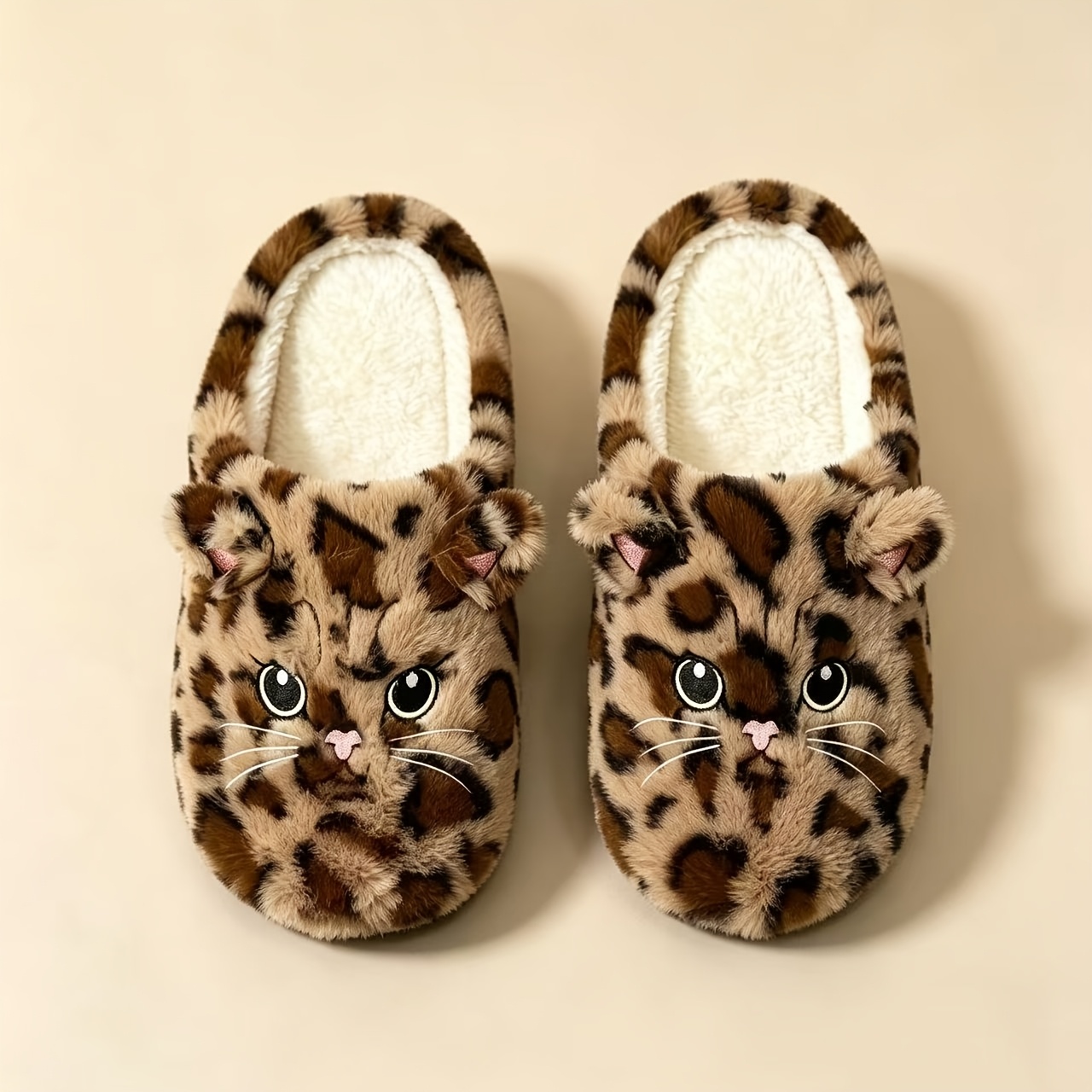 TEMU chaussons chat à imprimé léopard , chaussons d'intérieur confortables et silencieux, chaussons portables pour hôtels et , chaussures pour femme,