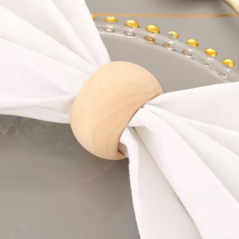 TEMU 12 Anillos de Servilleta Redondos de Madera Minimalistas para Hoteles, de Tela con Cuentas Redondas