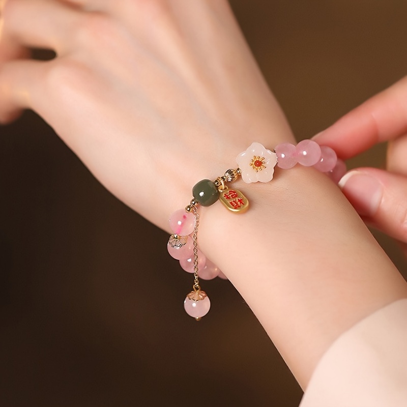 

1pc Girl's Peach Blossom Crystal Bracelet, Chinese Style Sakura Glass Bracelet, Birthday Gift For Best Friends