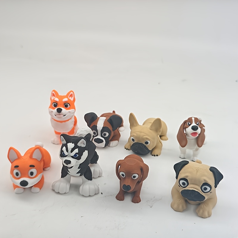 TEMU 8pcs Set Of Adorable Dog Figurines: Corgi/french Bulldog/thai Boxer/standing Husky Statues, Animal Toys With Movable Joints, Car Interior