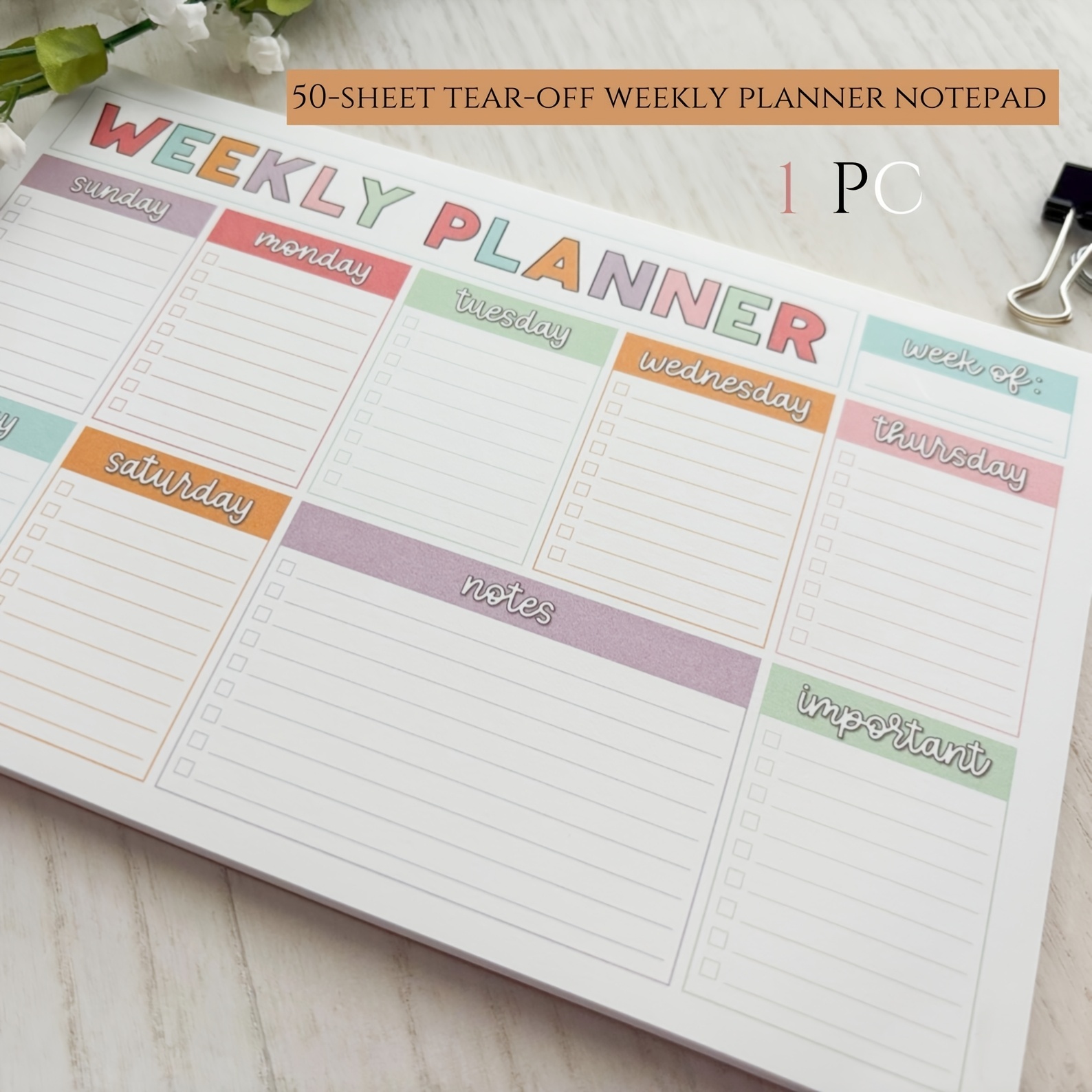 1pc 50-sheet Tear-off Weekly Planner / Vintage Planner / Work Improvement Planner / Productivity Planner / Suitable…: retailer-supplied image