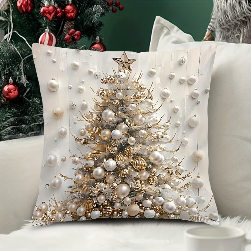 

Contemporary Christmas Tree Double-sided Print Throw Pillow Cover, 17.7"x17.7", Woven Polyester With Zipper Closure - Room Decor, Best For Christmas