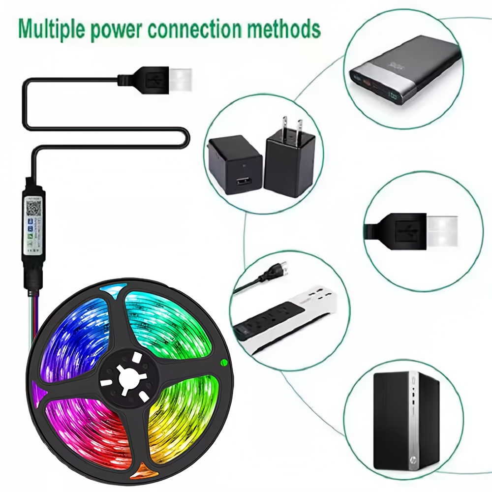 RGB LED Strip Lights, 100-4000cm Flexible Strip, USB 5V, App Remote Control, Dimmable Color Changing, Adjustable, for TV Backlight, Game Room, Room Decoration, Non-rechargeable Button Battery