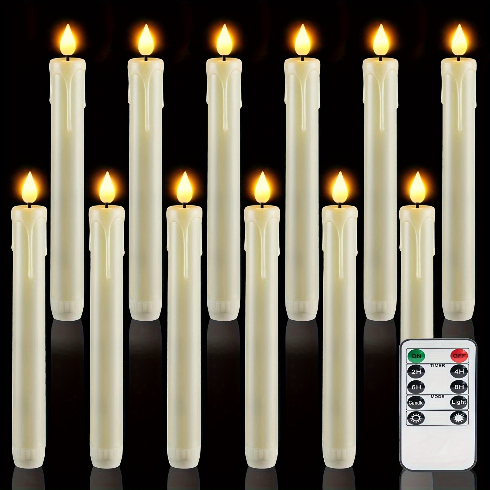 

12pcs Plastic Flameless Taper Candles With Remote Timer Dimmer, Ivory Led Candlesticks With Flickering Flame Light, Lifelike Taper Candles Battery Operated For Indoor Decoration 9.6 Inches