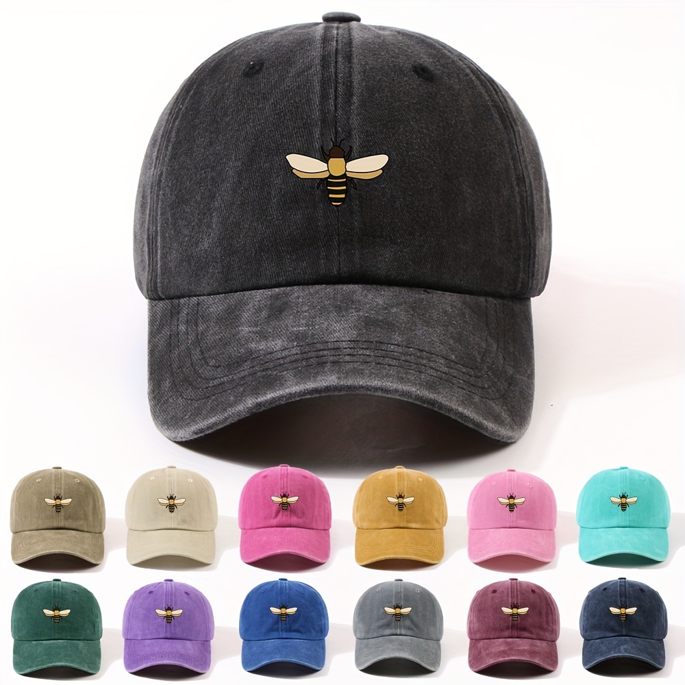 

Chic Bee Embroidery Baseball Cap For Women - Adjustable, Sun-protective Cotton Dad Hat With Animal Theme