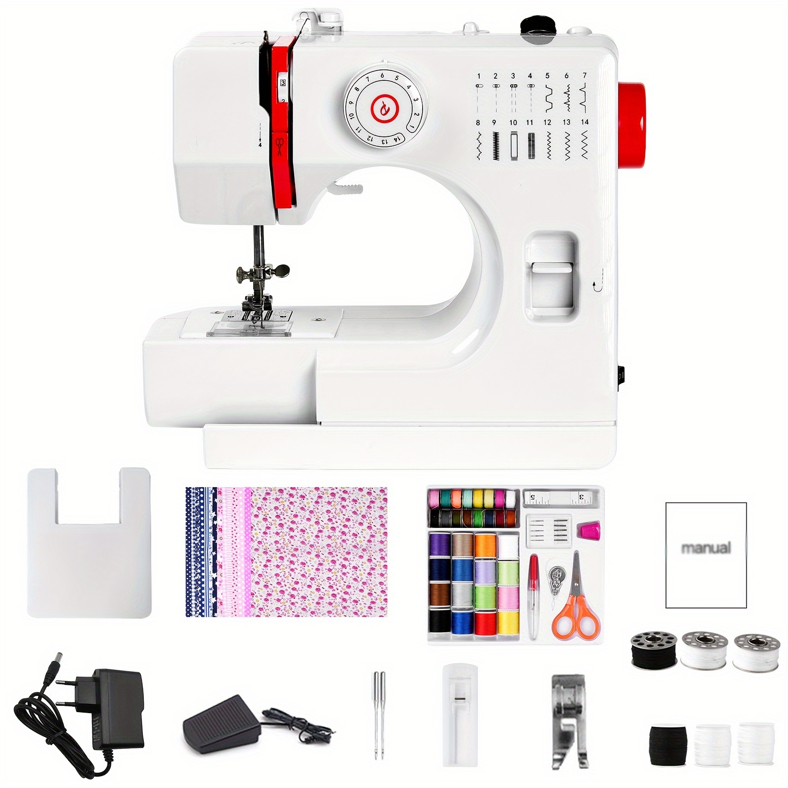 725a Sewing Machine, 14-needle Sewing Machine, Electric Portable Sewing Machine With Foot Pedal, Includes Extension Table, Cover, And Sewing Kit, Suitable For Beginners, Eu Plug