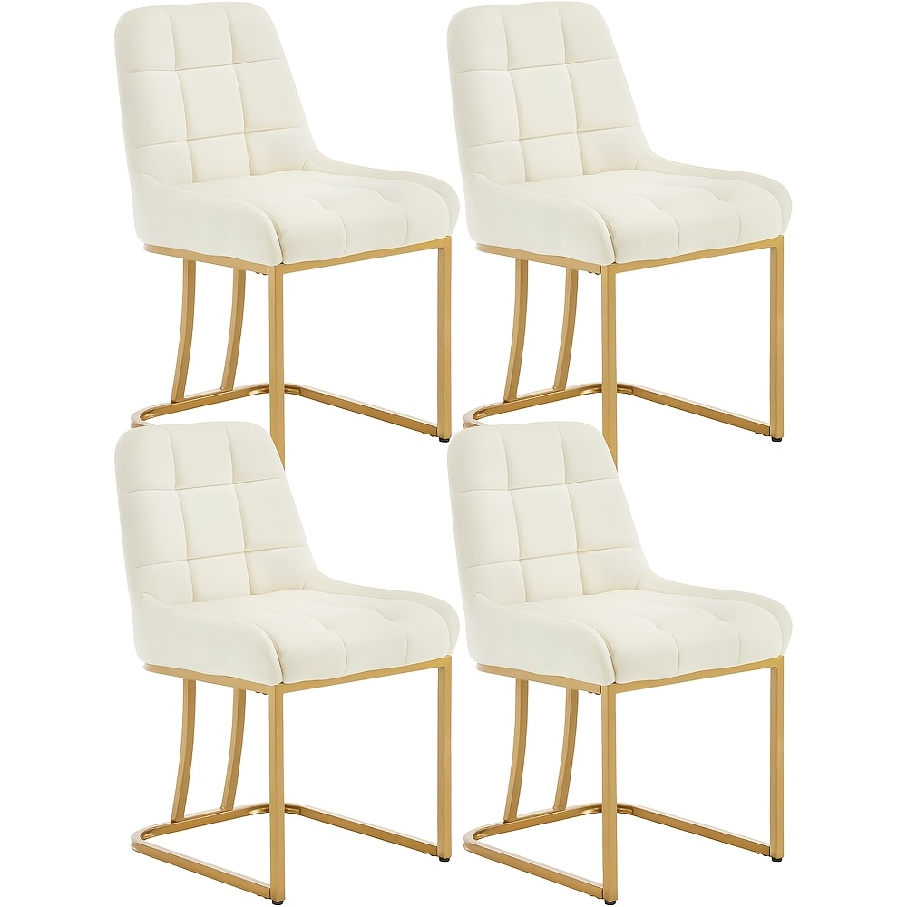 Image of 4pcs Dining Room Chair Velvet Kitchen Chair, Arched Metal Frame Upholstered Chair With Backrest, Living Room Chair Cosmetic Chair
