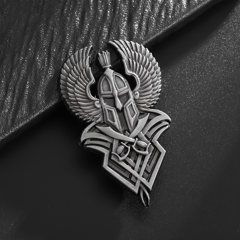 Image of 1pc Retro Ancient Greek Spartan Warrior Mask Wings Brooch Fashion Men And Women Trend Cool Punk Jewelry