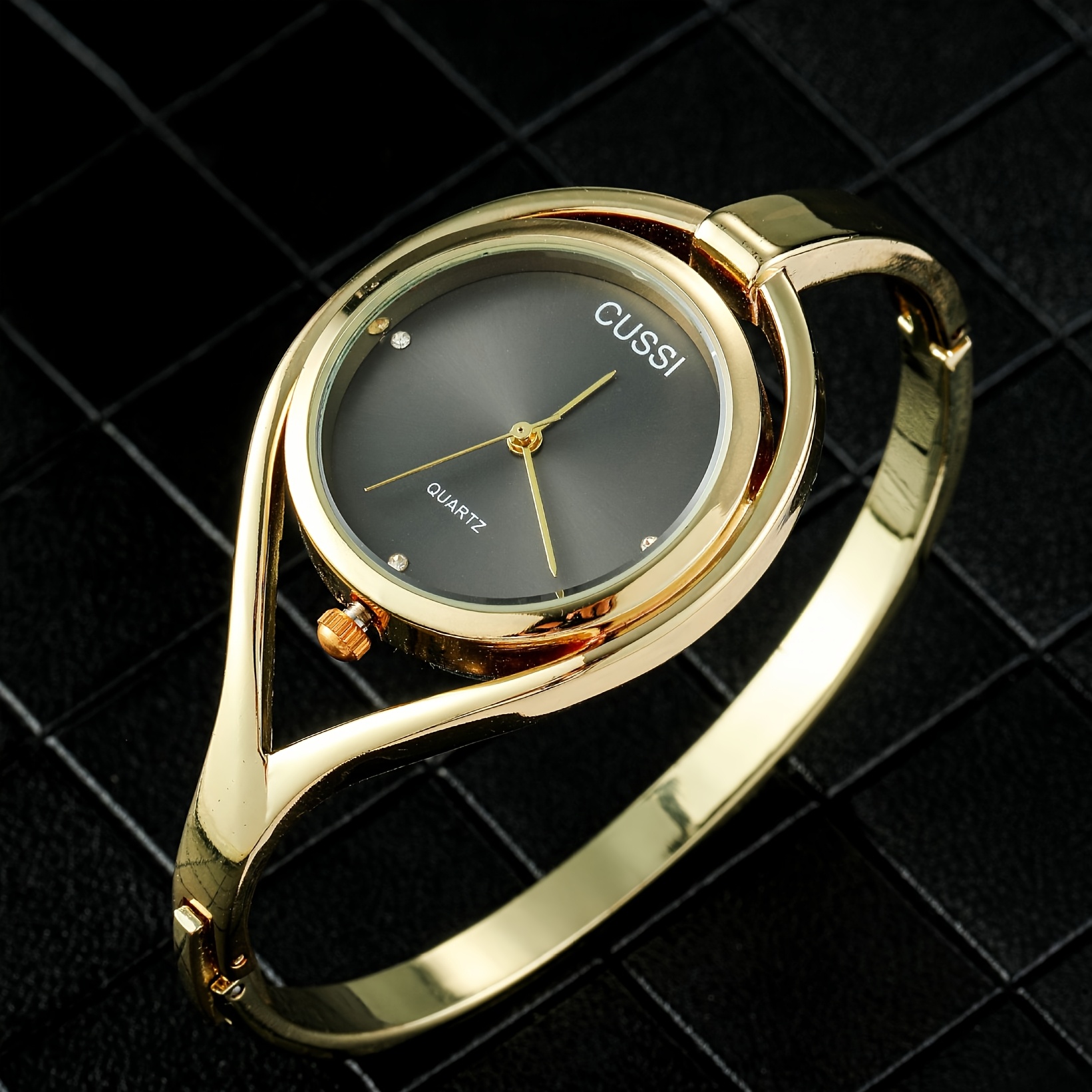 elegant womens quartz wristwatch with hollow out design round alloy case and band bracelet details 1