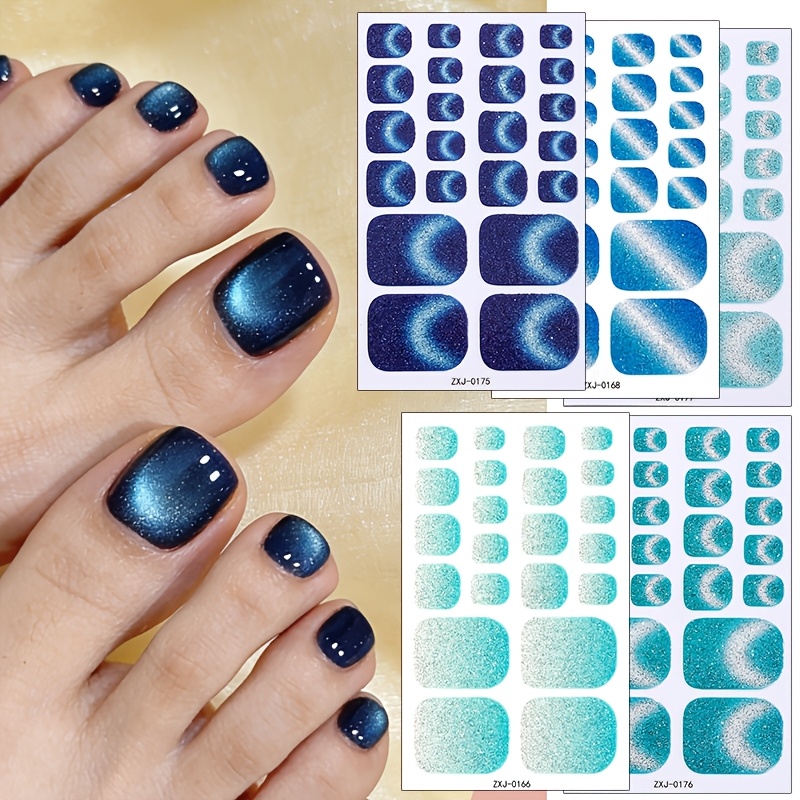 Image of 5pcs Summer Cooling Cat-eye Polish Toenail Stickers, Featuring Shimmering Full Nail Wraps, Self-adhesive Nail Strips Ideal For Women And At Home, On Trips, , , Or At Parties Diy Nail Art