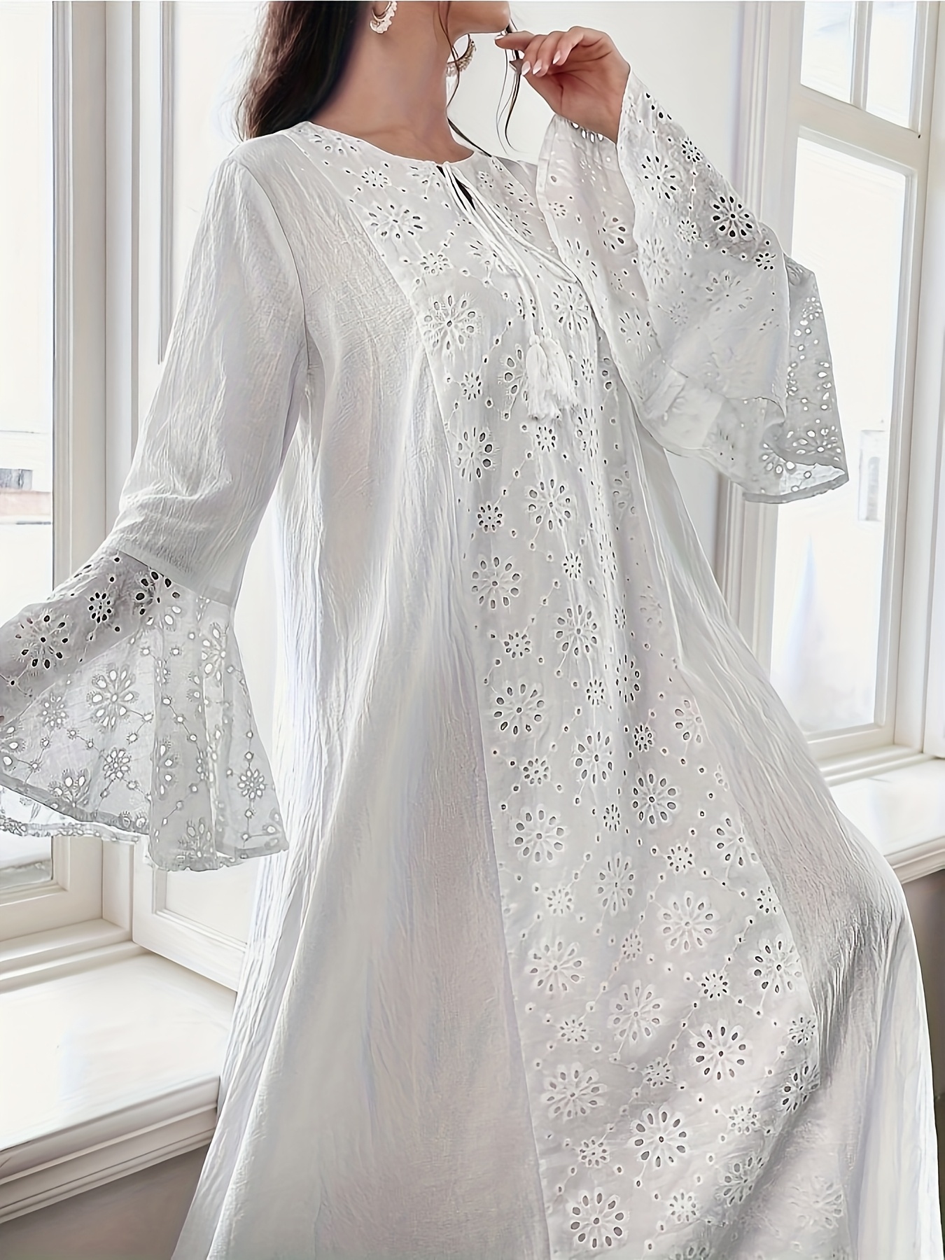 abaya blanche femme imprimé floral intriqué manches Temu Canada