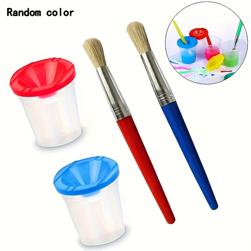 TEMU Ensemble d'outils de peinture 2/4/8 pièces, comprenant des pinceaux et des gobelets de peinture anti-éclaboussures à couvercle coloré - Gobelets