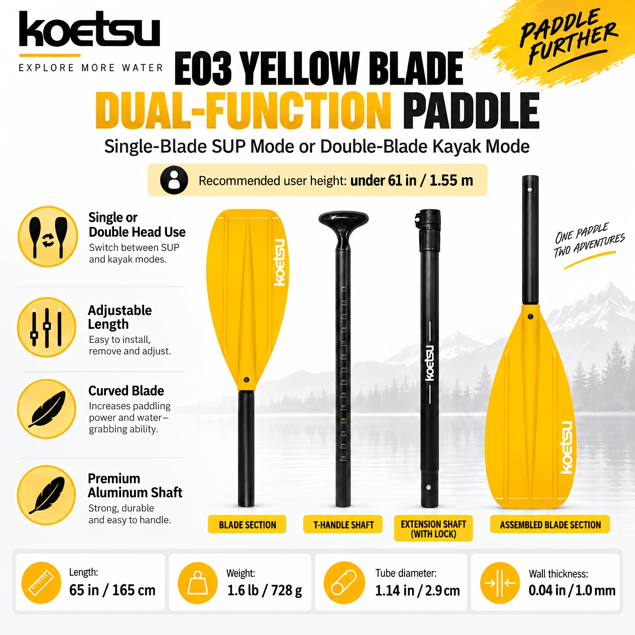 Adjustable Convertible Paddle with Aluminum Shaft