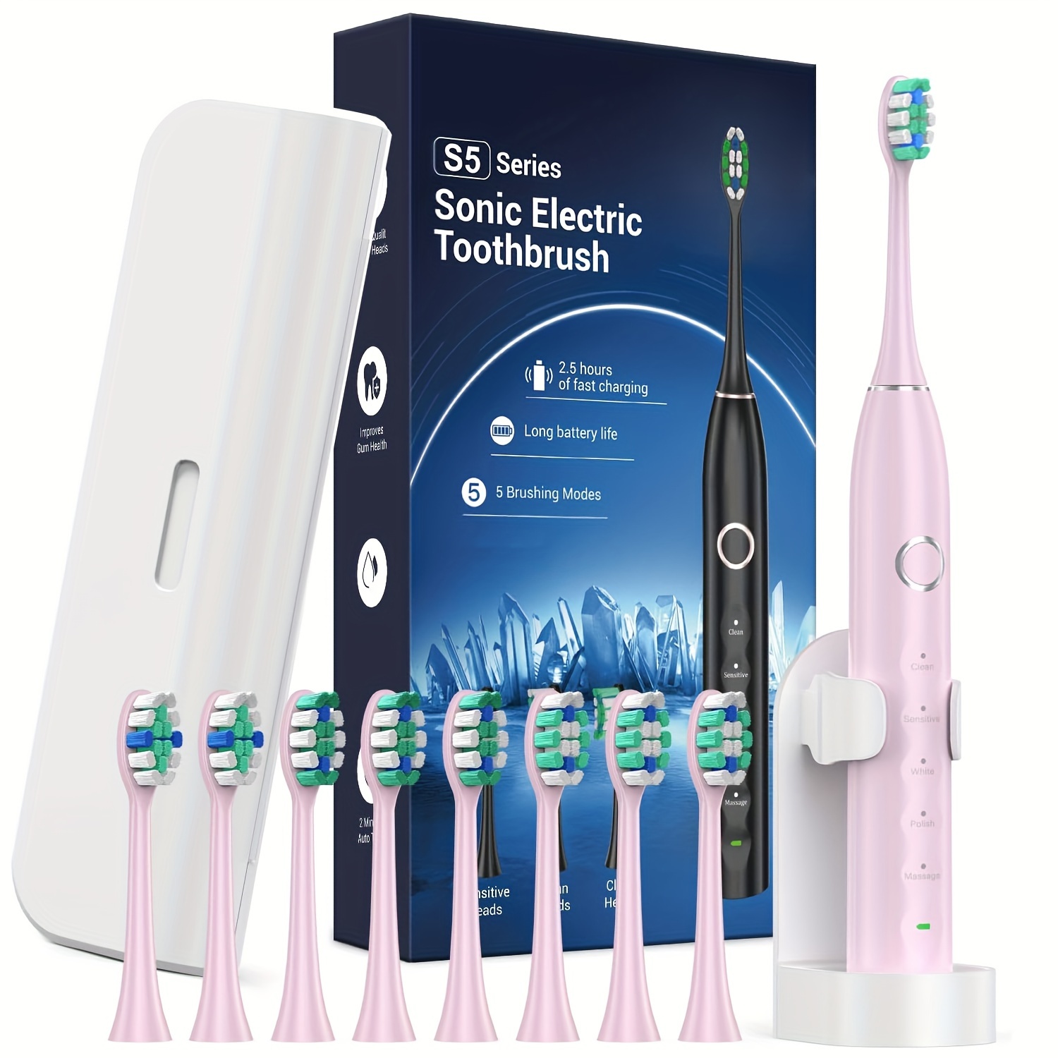 

Electric Toothbrush With 5 Modes, Smart Timer Effectively Cleans Teeth & Gums, Rechargeable, 8 Replacement Heads, Extra Soft Brush For Sensitive Teeth & Gums, Oral Care & Health