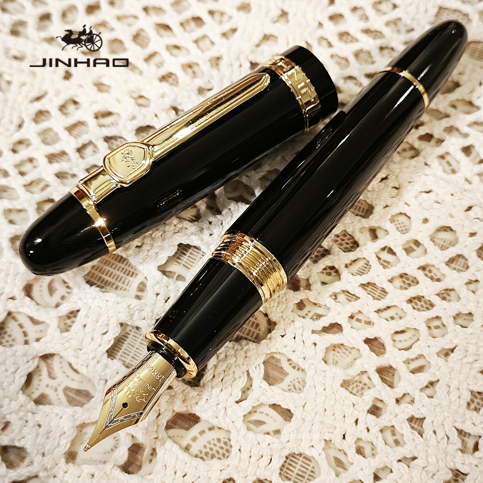 

1pc 159 Heavyweight Pen In Elegant Black & Golden - Premium Metal, Smooth Writing For Business & Calligraphy Enthusiasts, Pens For Writing