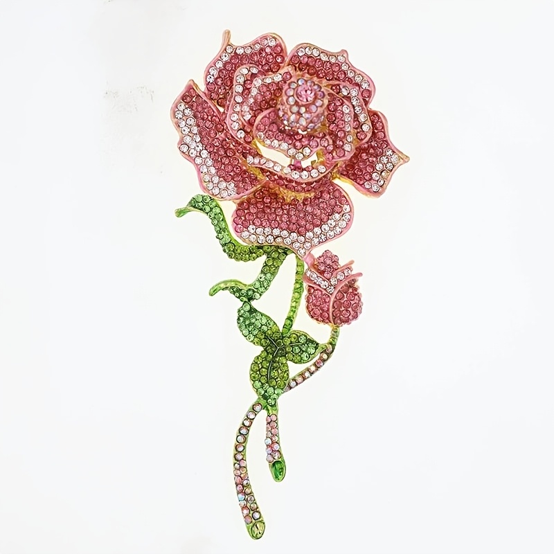 TEMU Women's Rose Flower Brooch, Luxury Style Artificial Crystal, Retro, Elegant, Fashionable And Versatile Badge, Commemorative Gift For Valentine's