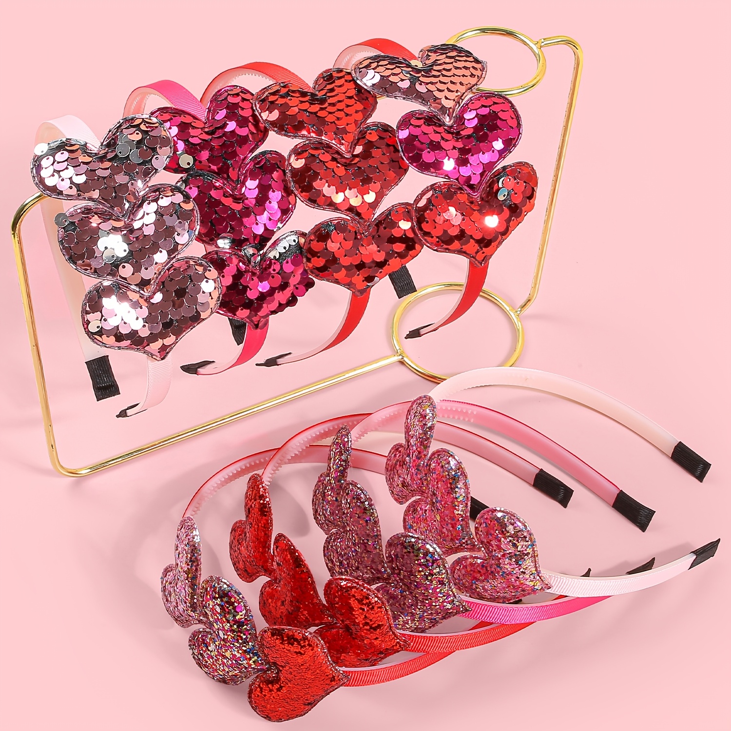 

4pcs Sequin Heart Hairbands, Elegant Cute Solid Color Headbands, Polyester With Plastic Accents, For Teens, With For , Valentine's Day Gift, Accessory