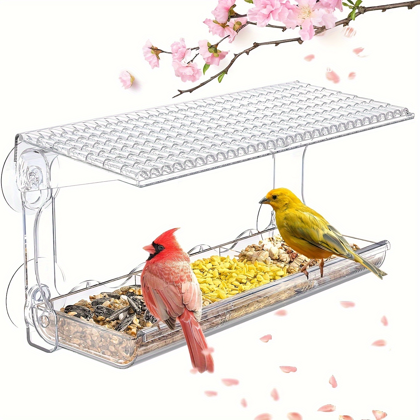 

Mangeoire à oiseaux en acrylique avec ventouses puissantes, mangeoire transparente pour oiseaux sauvages, station d'alimentation résistante aux intempéries - Capacité de 480 ml de graines