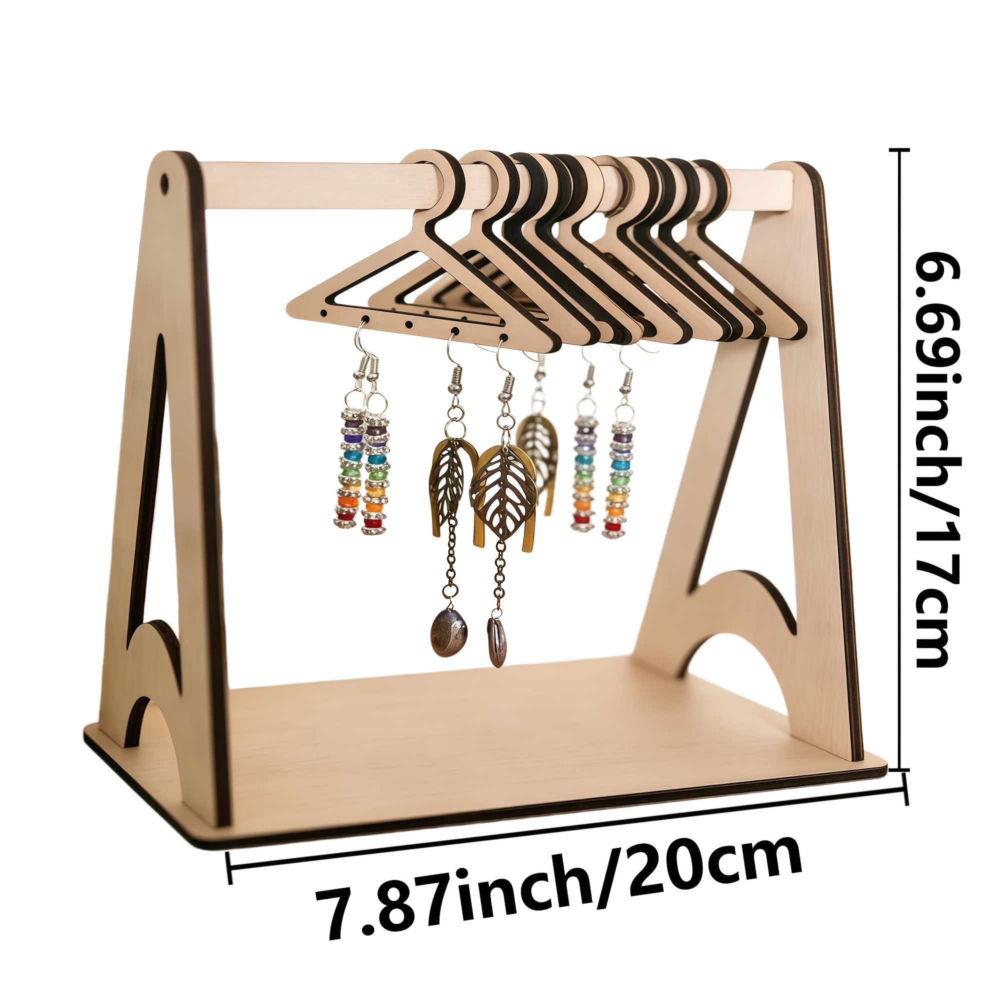 Image of 1set/2set Wooden Earring Holder Stand, Mini Hanger Design Jewelry Organizer For Earrings, Necklaces, Cute Desktop Display Rack For Women, Room Decor & Gift, Hanging Jewelry Organizers