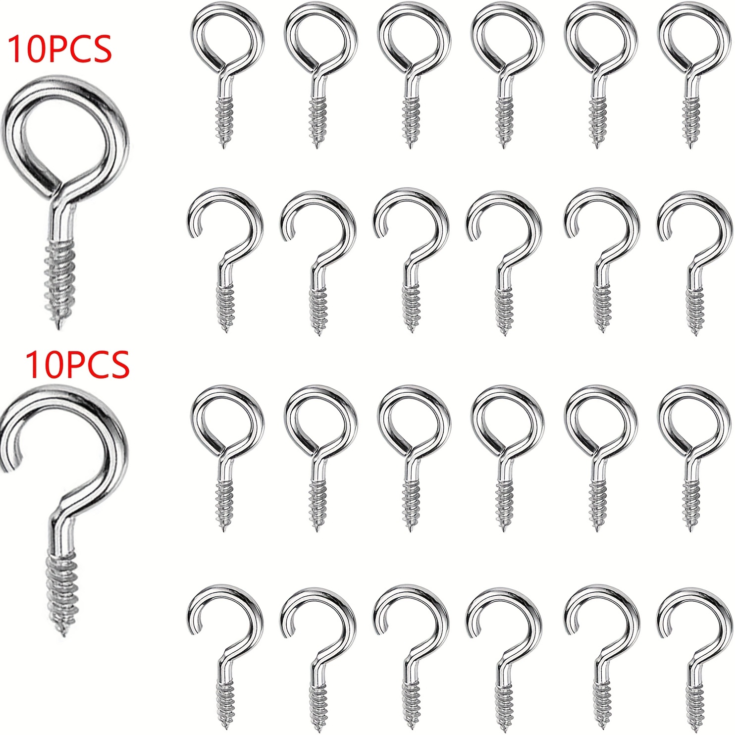 20 Hooks And Eye Rings (screws For 25mm Mesh Wire Curtains) - 10 Hooks + 10 Eye Rings