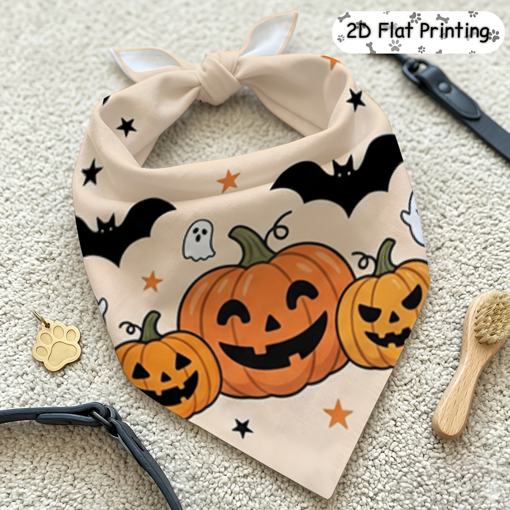 TEMU 1pc Adjustable Pet Scarf With Pumpkin,, Bat, And - Tie-on Dog Collar Suitable For Daily , Summer, And Wear - Fits Small To Medium Dog Breeds -