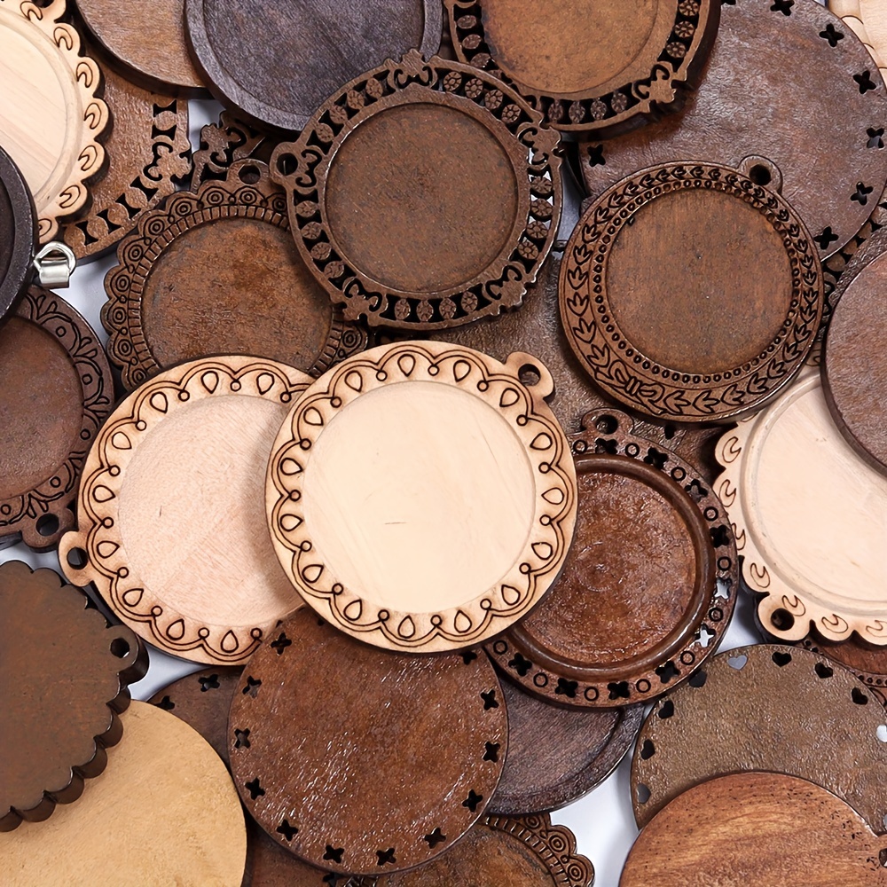 

Bohemian Vintage Wooden Round Pendant Bases: Wooden Pendant Trays For Diy Photo Charms, Jewelry Crafts, And Home Decor