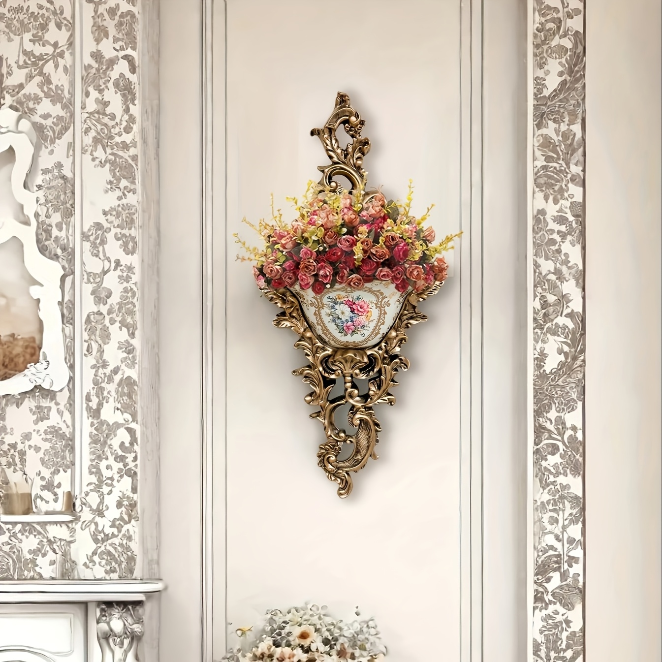   retro resin wall mounted vase with vibrant   elegant scrollwork decorative frame   living room     or as a housewarming birthday or wedding gift