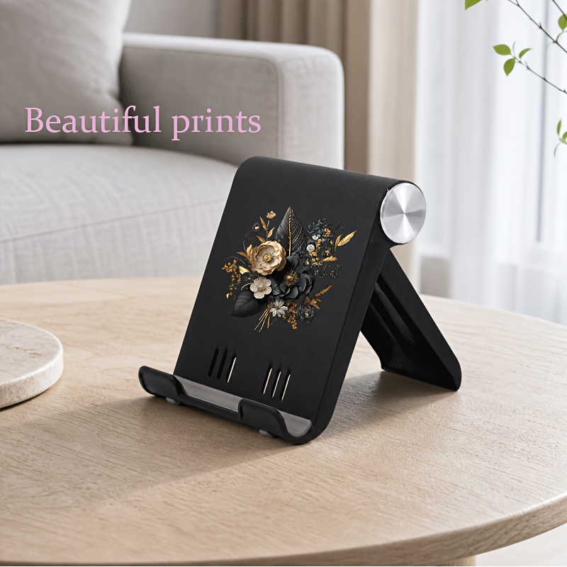 TEMU 1pc Dark Golden Vintage Floral Foldable Desk Cell Phone Stand, Adjustable Desktop Phone Holder Compatible With For Iphone, Ipad,