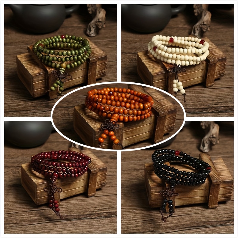 TEMU 5pcs 108pcs Beads 8mm/0.31in Wooden Beads Black Wooden Bracelet Men's Wooden Jewelry