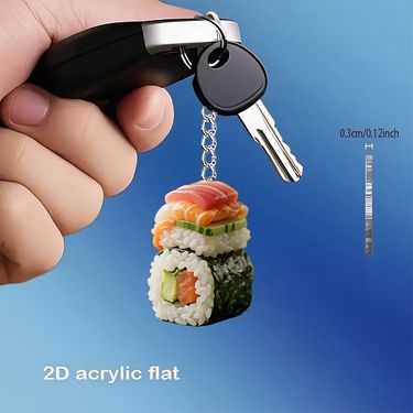 Llavero acrílico plano 2D con divertido estampado de sushi, adecuado para cierres de bolsos, mochilas, bodas, cumpleaños, inauguraciones de casa, aniversarios, Navidad, Halloween, Año Nuevo, Pascua y regalos de San Valentín, plano 2D