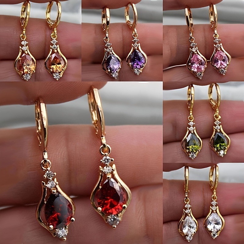 

Fashionable Flowing Water Drop-shaped Jewelry, Metal Plated Multicolor White Stone Earrings For Women, Exclusive To Celebrities