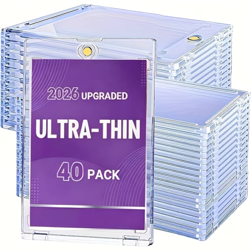 TEMU 40-pack Ultra-thin 35pt Magnetic Card Holders, Hard Plastic Trading Card Protector Case For Sports Baseball Collectible Cards