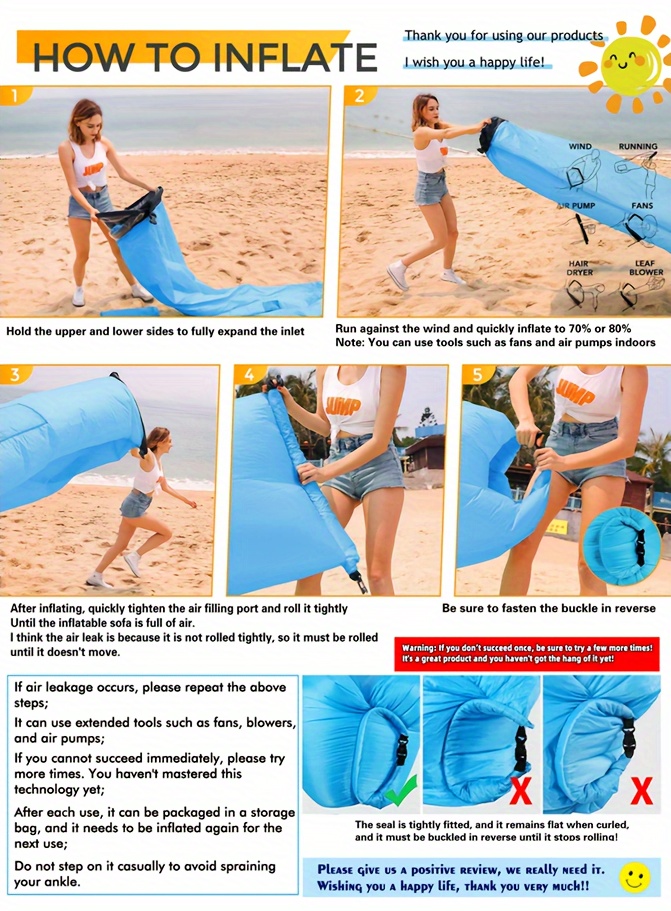 outdoor lazy inflatable sofa for nap beach chair portable air mattress for picnic camping inflatable mattress air bed for music festival sports & outdoors details 4