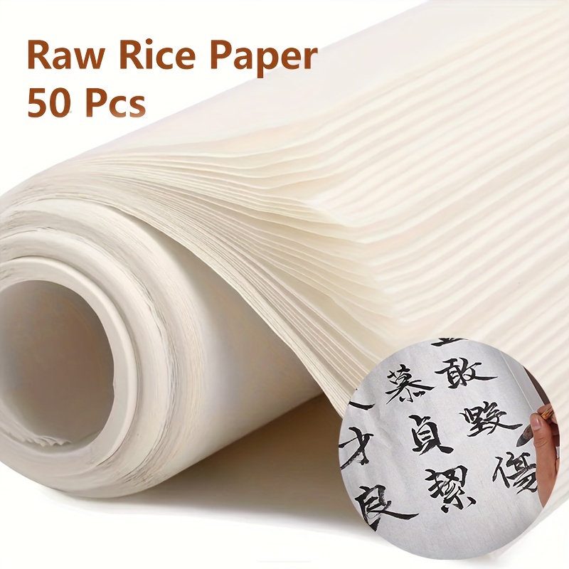 

50pcs Chinese Calligraphy Paper, Rice Paper For Crafts, Rice Paper With Strong Ink Absorption, White Xuan Paper Calligraphy Practice Brush Ink Writing Painting