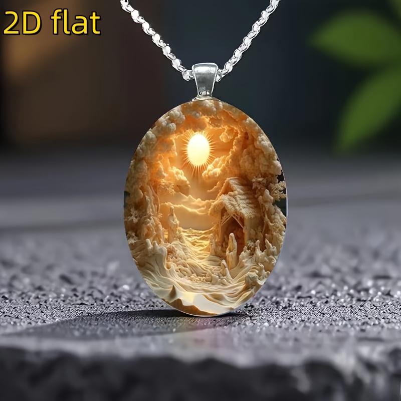 TEMU 2d Necklace, Elegant Necklace With Glass Cover, 's Jewelry, Ideal For Daily Wear And Special Occasions, Halloween, Christmas, Easter. On Deal,
