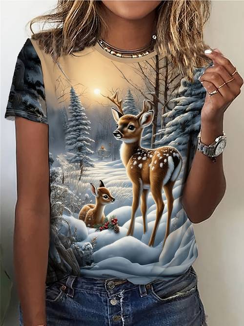 damens casual kurzarm rundhals t-shirt - geometrisches muster, mittlere dehnbarkeit, maschinenwaschbar, frühling sommer herbst unverzichtbar, damen-t-shirts, saisonale mode, winterdruck, weicher bequemer stoff